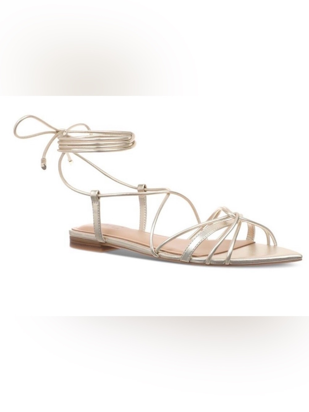 INC International Metallic Gold Lace-Up Flat Sandals Size 7 Point Toe Gladiator